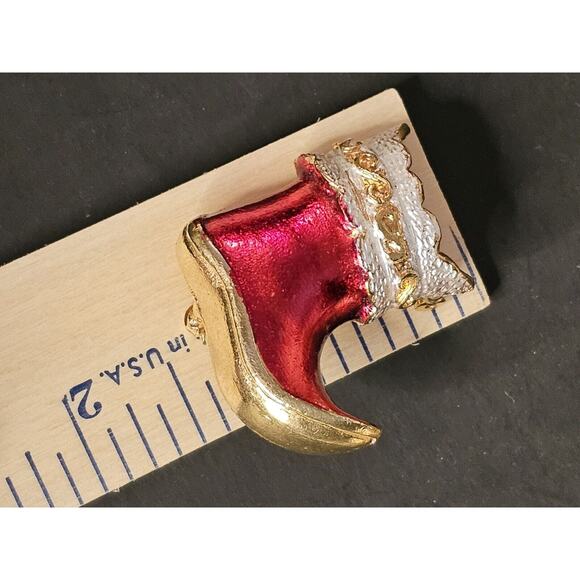 Vintage Mylu Pave Red, Gold & White Enamel Santa Claus Boot Vtg Brooch Pin - Picture 9 of 10